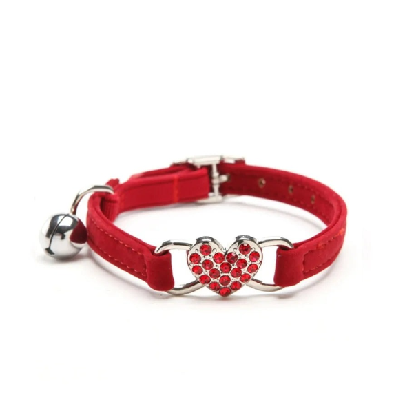 Jeweled Heart Cat Collar With Bell